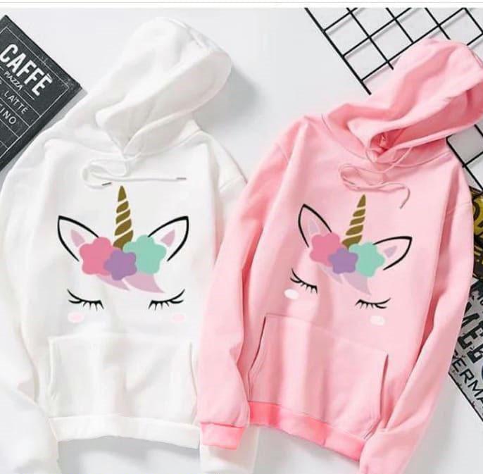 Women's Stitched Fleece Printed Hoodie, Pack Of 2 - Pink & White