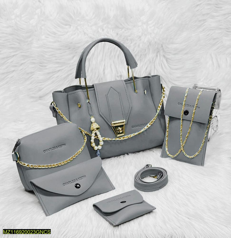 5 Pcs Women's PU Leather Plain Hand Bag Set